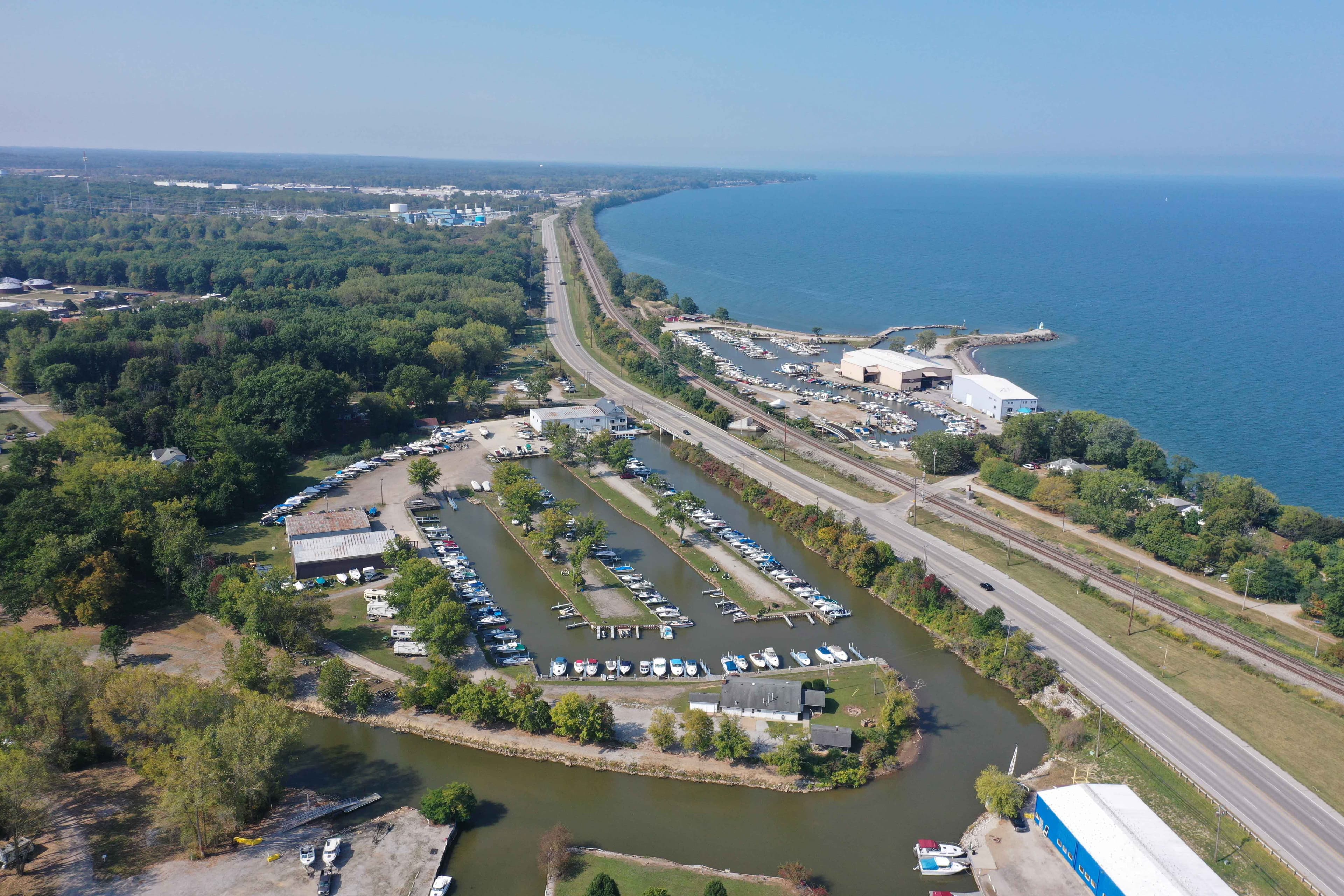 Aerial view of Beaver Park Marina on Lake Erie